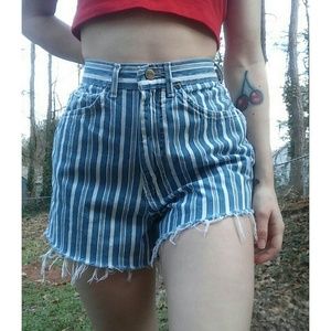 Vintage striped blue and white denim shorts